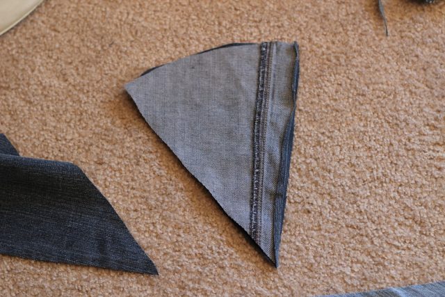 To start sewing them together I placed two right sides together and sewed one of the long sides, then unfolded it.